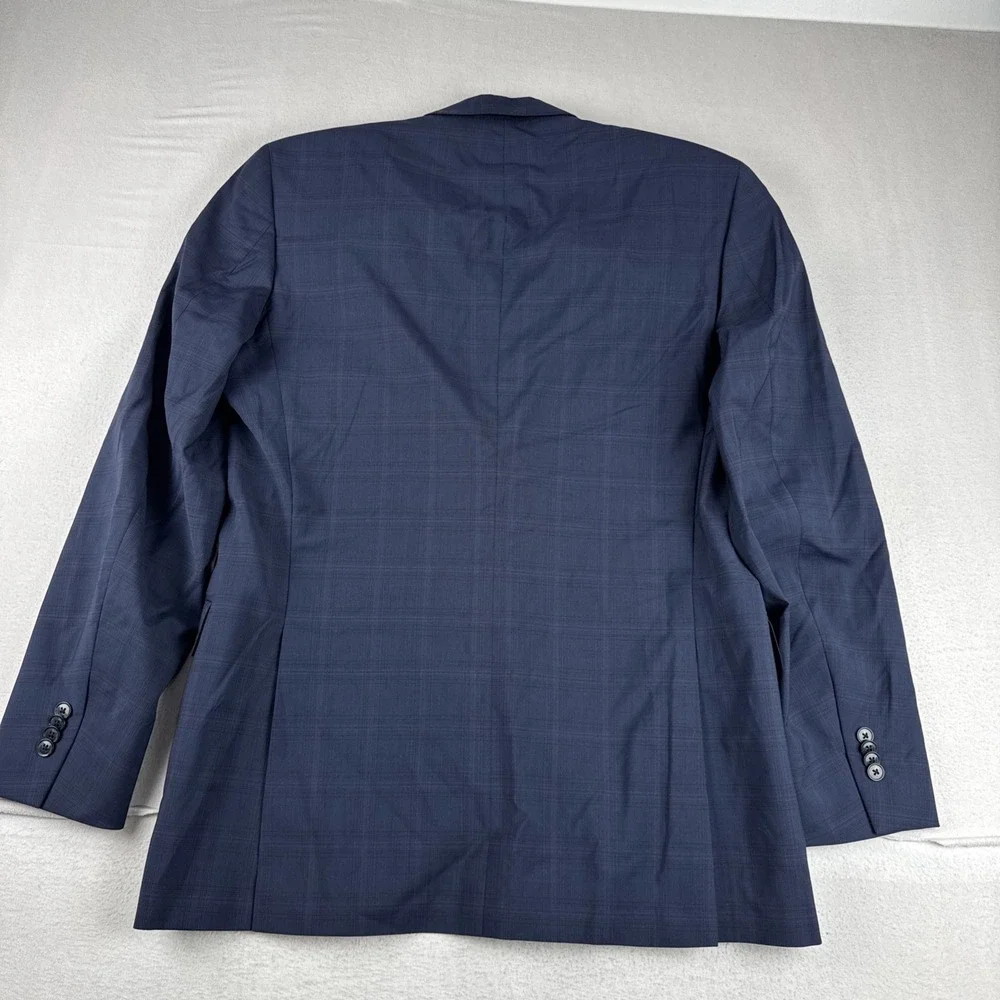Peter Millar Mens Navy Plaid Windowpane Sport Coat 42L Wool  Preppy Office